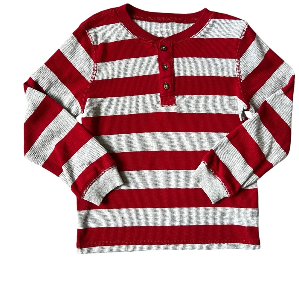 Carterβs Boys Red Striped Long Sleeve Thermal Henley | 4T